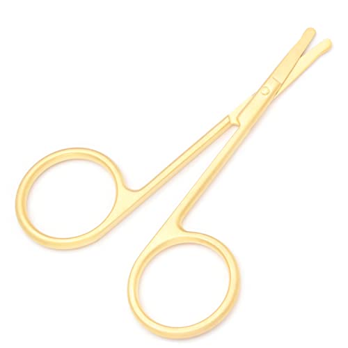 Nose Hair Trimmer Scissors-3.4' Round Tip Scissors For Ear Eyebrow Beard Mustache Trimming - Multi Purpose Round Personal Beauty Hair Care Tool For Men Women And Baby (Golden)