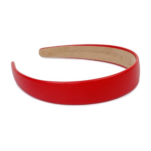 Huachi Red Headbands for Women 1 Inch Halloween Headbands Wide Thick Red Hairband Faux Leather Headband for Women and Girls Fashion Plastic Hard Head Band Solid Colors
