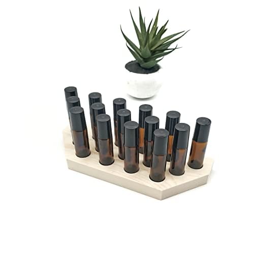Roller Ball Bottle Display for 10 ml Bottles - Handmade - For Essential Oils and More - 9, 12, 15 or 18 Hole (15 Hole, Natural)