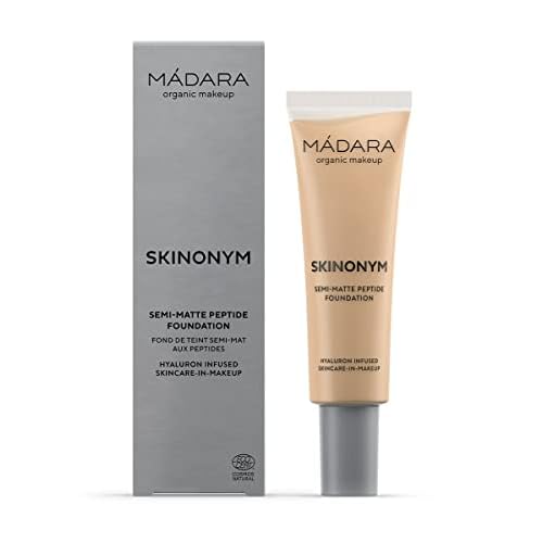 M?DARA Organic Skincare |SKINONYM Semi-Matte Peptide Foundation, #35 TRUE BEIGE, 30ml ? Boosted by collagen-supporting peptides, Semi-matte finish, Adapts to the skin's texture, Ecocert certified.