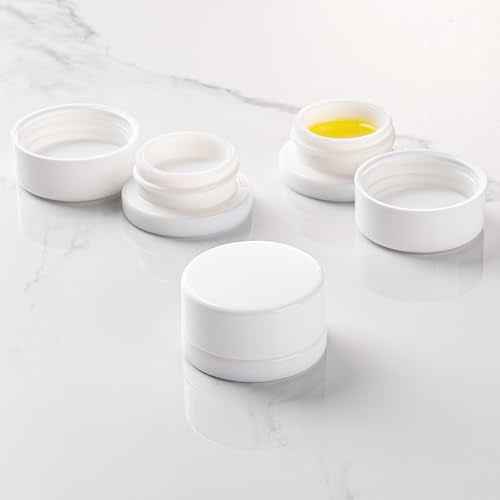 (200 Pack) 9ml Thick White Glass Jars with White Child Resistant Lids - UV Resistant - Storage for Oil, Wax, Lip Balm, Cosmetics - Child Proof Container