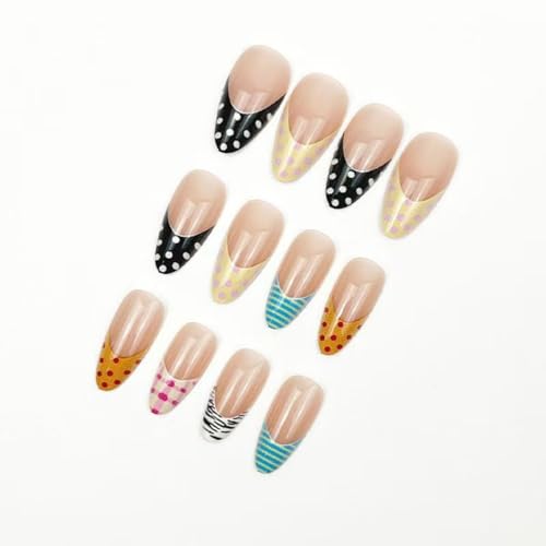 Colorful French Tip Press On Nails Medium Almond 24pc Set