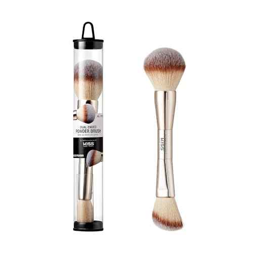 KISS NEW YORK Professional Dual Ended Powder Brush, All Over Face Application, Easy Sculped Look with Angled Powder Brush for Blush, Setting Powder, Contour
