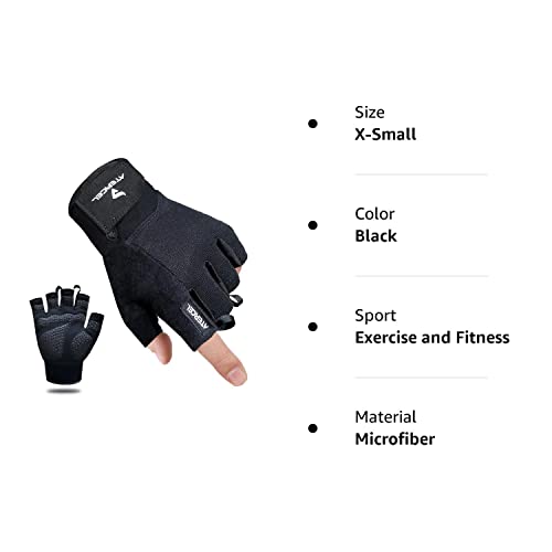 ATERCEL Workout Gloves for Men and Women, Exercise Gloves for Weight Lifting, Cycling, Gym, Training, Breathable and Snug fit (Black, XS)