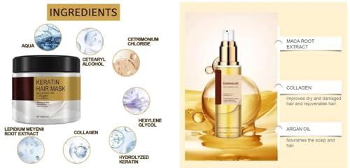 Professional Keratin Hair Treatment Set with Mask & Oil for All Hair Types