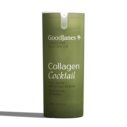 GoodJanes Collagen Cocktail Boosting Serum with Vegan Collagen, Vitamin C, Niacinamide & Copper Peptides ? Plant-Based Stem Cell Treatment for Radiant, Firm-Looking Skin, 0.5 oz
