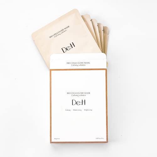 De:H Bio Cellulose Face Sheet Mask | Anti-Aging Korean Collagen Brightening & Hydrating Face Masks Skincare with Organic Coconut Gel Sheet | 5-Pack