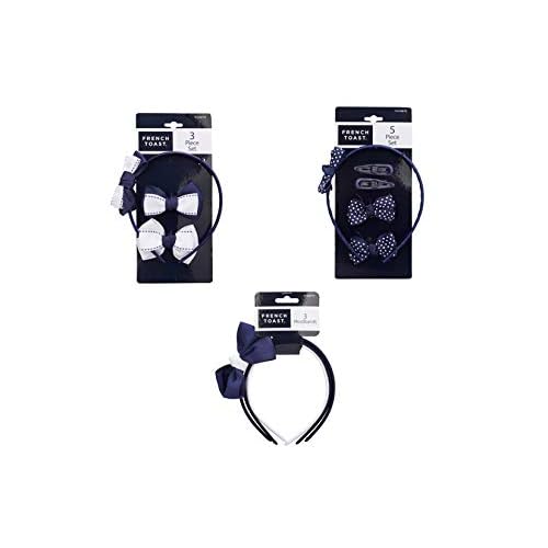 French Toast Girl's School Uniform Headbands and Bow Clips, 3-pack, Navy