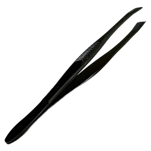 Premium Slant Tip Stainless Steel Tweezers for Eyebrows — Ribbed Grip, Professional Facial Hair Removal