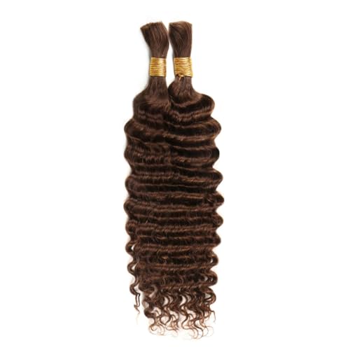 Freiuoke Deep Wave Human Braiding Hair #4 Brown 22 Inch | Boho Knotless Braid Bulk Extensions