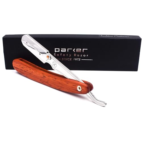 Parker SRRW Professional Shavette Razor - Rosewood Handle, Stainless Steel Arm & Clip Lock System for Secure Blade Fit, 5 Blades Included