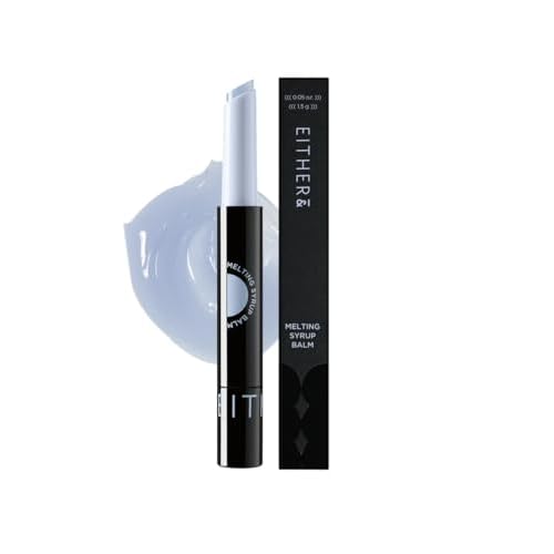EITHER& Melting Syrup Balm (02 ICY BLUE), Korean Lip Balm, Plumping, Non-Sticky, Transparent, Cooling Sensation, Glossy Finish (0.25 fl. oz.)