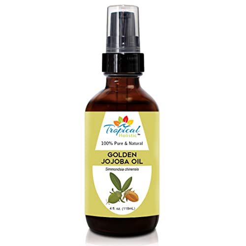 Tropical Holistic Jojoba Oil 4 oz, Natural, Pure, Cold Pressed, Unrefined Moisturizer for Skin, Dry Scalp, Hair, Nails and Multipurpose Carrier Oil