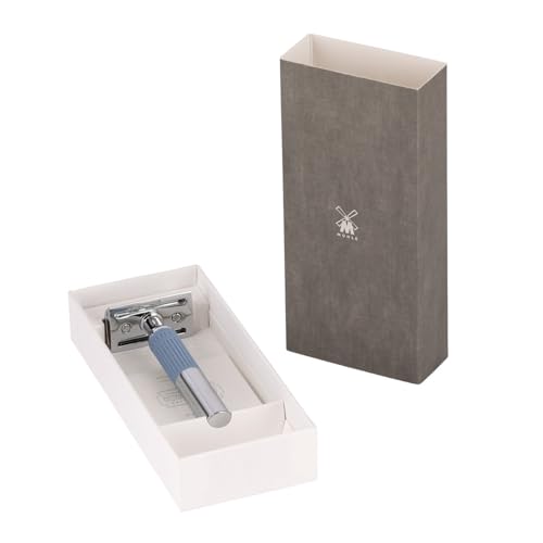 M?HLE NEO safety razor|double edge safety razor for beginners and experienced shavers|sustainable eco-friendly and reusable|for men and women|chrome with glacier blue silicone grip handle
