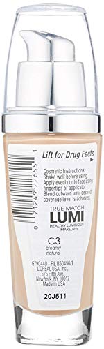 L'Oreal True Match Lumi Healthy Luminous Makeup, Creamy Natural [C3], 1.0 oz (Pack of 2)