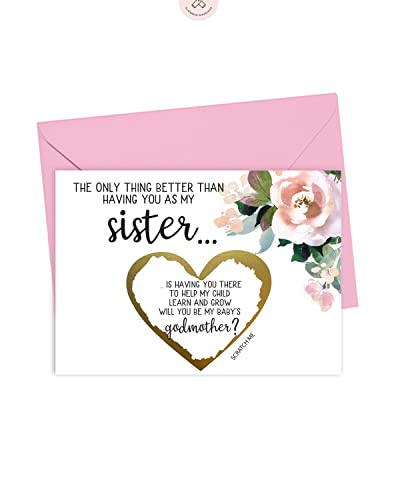 Will You Be My Godmother Scratch Off Card for Sister, from Niece Nephew, God Mother Proposal Card Dusky Rose (Sister Godmother)