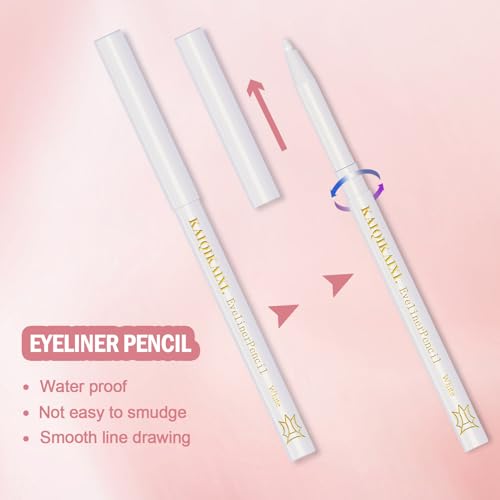12Pcs White Eyeliner Pencils Professional Use as Highlighter,Lip Line Pen Long-lasting Nice Color Eye Brow Gel Pen Makeup Brow Tint Pencils Beauty Makeup Tools