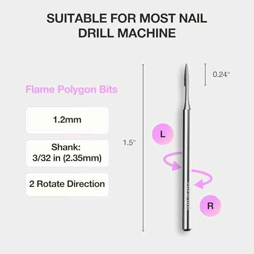 Curacoro Cuticle Nail Drill Bit 3/32'' - 1.2mm Flame Polygon Shape Bit for Professional Finish, Refine & Smooth Acrylic or Gel Nails, Nail Art Pedicure Manicure Salon & Home