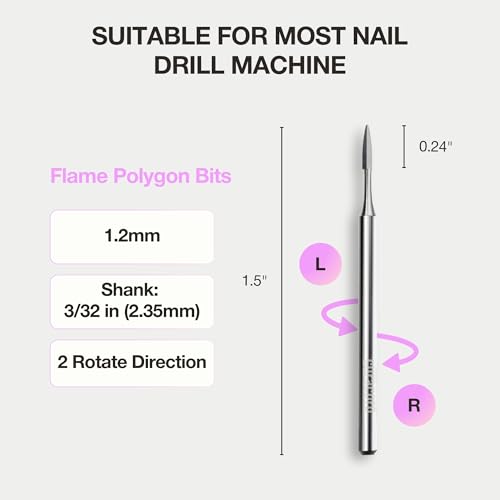 Curacoro Cuticle Nail Drill Bit 3/32'' Flame Polygon Carbide