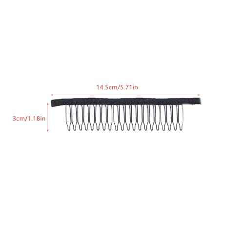 10 Pack Wig Comb Long 20 Teeth Clips Black Wire with Cloth Sewing Combs Wearing Holder for Wig Caps Making Finished Wigs Secure Attachment Hairpiece DIY Hair Extension