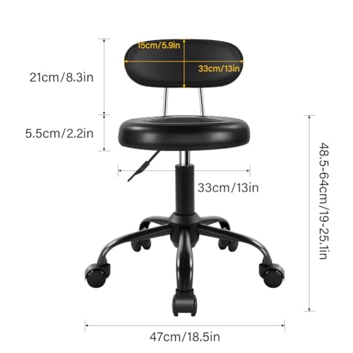 Adjustable Rolling Stool with Back Support & Wheels