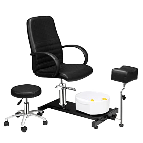 OmySalon Hydraulic Pedicure Chair with Foot Bath & Technician Stool