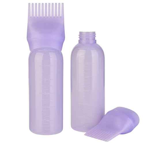 Hair Oil Applicator - 2 Pack 6 Ounce Root Comb Applicator Bottle, Squeeze Hair Oil Bottle with Comb for Scalp, Dye, Braids (Purple)