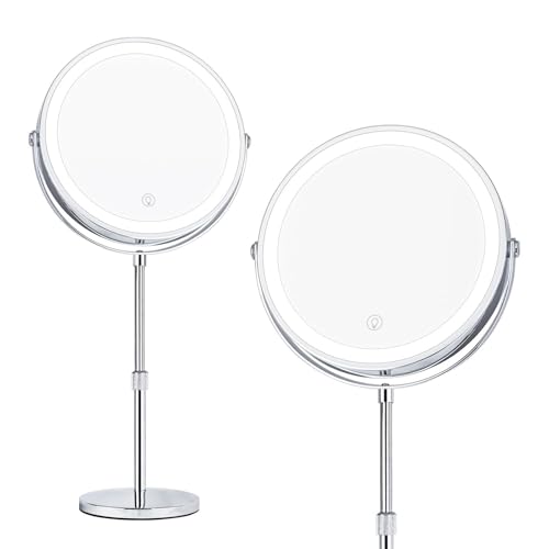 9" Height Adjustable Lighted Makeup Mirror with 10X Magnification
