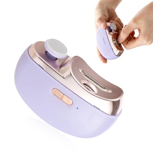Electric Nail Clipper, 2 in 1 Electric Nail Clippers for Seniors and Adults, Baby Automatic Nail Clipper with Polishing, Light & Storage, Smart Nail Clipper 2-Speed for Fingernail(Purple)