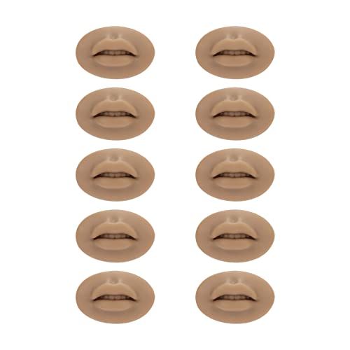 10Pcs Tattoo Practice Lips, Soft Silicone Open Mouth Model, Flexible 3D Lip Model, Microblading Practice Skin for Semi Permanent Makeup, Practicing Suture, Education Display (Black Skin Colour)