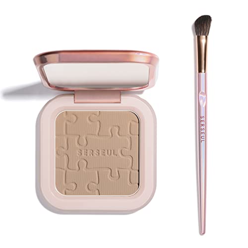 Face Sculpting Contour Palette, Blendable Silky Texture Contour Powder, Multiuse Baked Makeup Palette, Pigmented Cool Toned Bronzer for Light Skins-Grey Brown