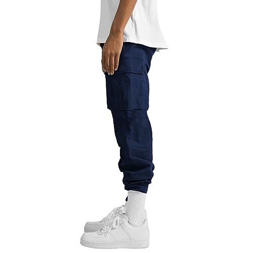 THWEI Mens Cargo Pants Casual Joggers Athletic Pants Cotton Loose Straight Sweatpants