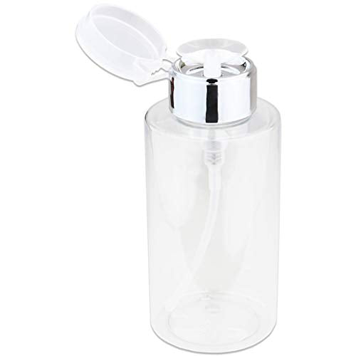 PANA 10oz Push Down Pump Dispenser Flip Top Cap Refillable Empty Bottle - Color: Silver - Lockable Travel Cosmetic Packaging Empty Bottle for Nail Polish Manicure