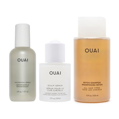 OUAI Thicker Hair Essentials Bundle - Hair Spray, Serum & Shampoo