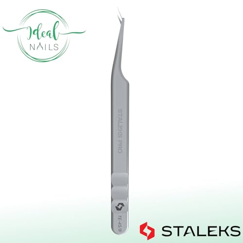 STALEKS PRO Expert 45 Type 8 Professional Eyelash Tweezers (Mini L-Shaped) ? Stainless Steel with Nano-Notches for Volume & Mega-Volume Lash Extensions
