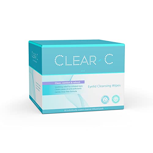 Clear C Eyelid Wipes Pre-Moistened for Dry Eyes ? Rinse Free Eye Lid Cleaning Wipes ? Individually Wrapped Travel Eye Wipes, 1 Box of 30