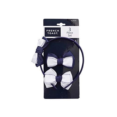 French Toast Girl's School Uniform Headbands and Bow Clips, 3-pack, Navy