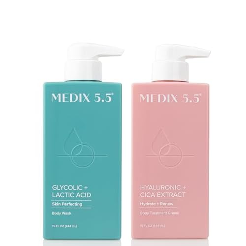 Medix 5.5 Hyaluronic Acid Hydrating Body Treatment Cream + Glycolic Acid Exfoliating Body Wash Set