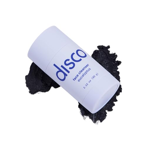 Disco Charcoal Face Cleanser Stick for Men, All-Natural, Paraben-Free Solid Wash Cooling Eucalyptus Aroma, Hydrating, Portable 2.12oz Stick Removes Dirt, Build-Up, Ideal Gym, Travel & Sensitive Skin