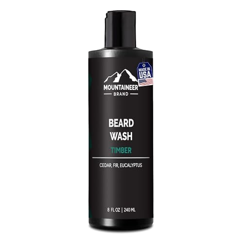 Mountaineer Brand Beard Wash For Men | 100% Natural Beard Shampoo | Thick Cleaning Softening Lather for Hair and Skin | Hydrate and Detangle | Grooming Treatment | Timber Scent 8oz