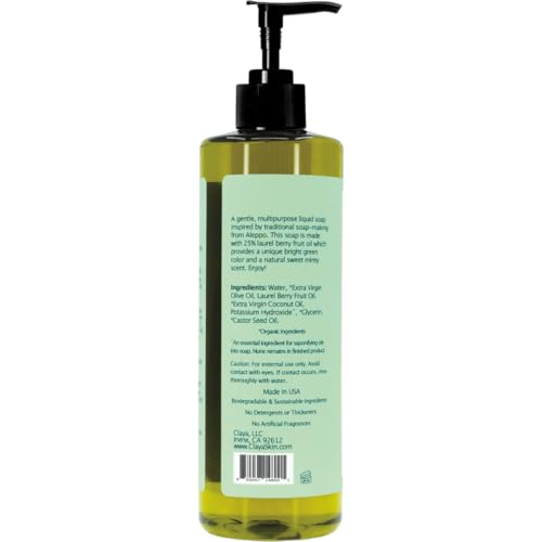 Laurel Berry Aleppo Liquid Castile ? Organic Ingredients, Biodegradable Soap, Gentle for Skin Soap and Versatile Cleaning (16 fl oz (Pump Cap) and 64 fl oz)