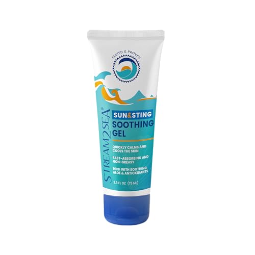 STREAM 2 SEA Sun & Sting Aloe Soothing Gel for Face & Body, Organic Aloe Vera Gel for Sunburn Relief, Travel Size Aloe Vera Gel for Skin, Natural After Sun Care, Pure Aloe After Sun Gel, 2.5 Fl oz