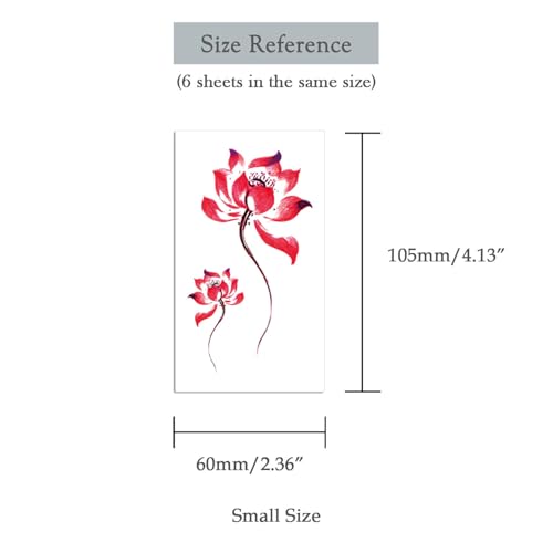 6-Sheet Watercolor Lotus Temporary Tattoos - 5-7 Day Wear