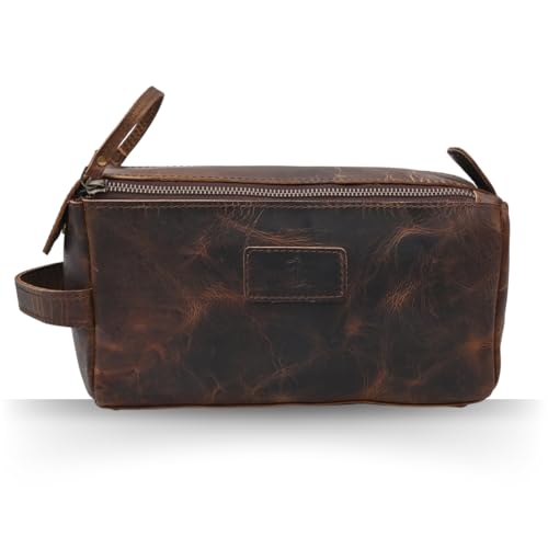 Genuine Buffalo Leather Toiletry Bag Handmade Vintage Distressed Dopp Kit Waterproof Travel Shaving & Cosmetic Organizer Unisex Small