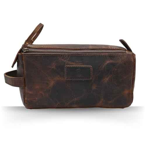 Genuine Buffalo Leather Toiletry Bag Handmade Vintage Distressed Dopp Kit Waterproof Travel Shaving & Cosmetic Organizer Unisex Small