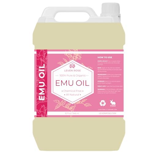 Leven Rose Emu Oil 32oz bulk, 100% Pure Natural Hair Strengthener Anti Aging Skin Moisturizer