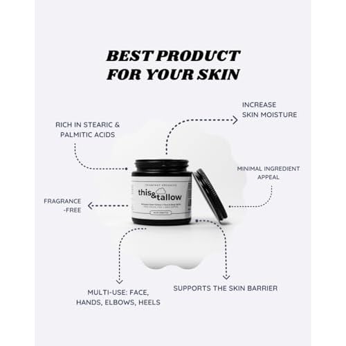 This and That Organics: Natural Handmade Whipped Beef Tallow Face and Body Balm, 100% Grass Fed, Organic Body Butter with infused Cold-pressed Olive Oil, for Eczema, Rosacea, Baby - (4oz, Unscented)
