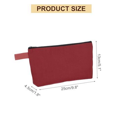uxcell Canvas Makeup Bags, 10 Pcs Travel Cosmetic Bags Bulk, Multipurpose Plain Toiletry Zipper Pouches Blank DIY Craft Bags Pencil Bag for Women Teens, Dark Red