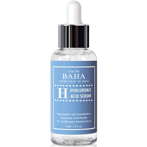 Cos De BAHA Pure Hyaluronic Acid Serum - Moisturizer, Natural Collagen Plumping Booster, Anti Wrinkle Formula, Drop of Youth, Increase Skin Hydration, Korean Skin Care, 1fl-oz