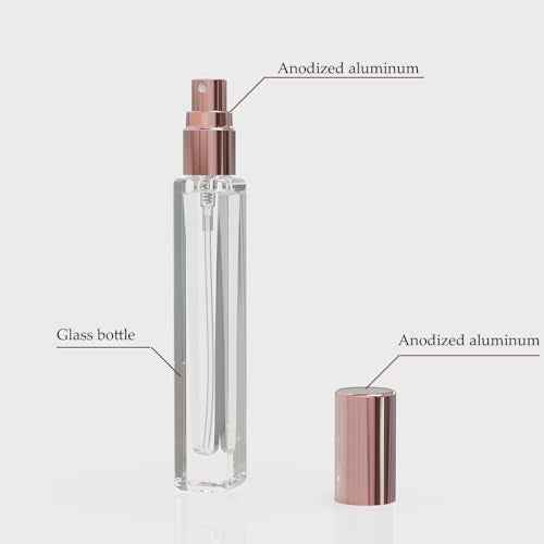 5PCS Cologne Atomizer Empty, 10ML Mini Perfume Bottles Refillable With Dispenser Tools, Pocket Spray Bottle for Travel and Sample Container (Transparent+Pink Cap)